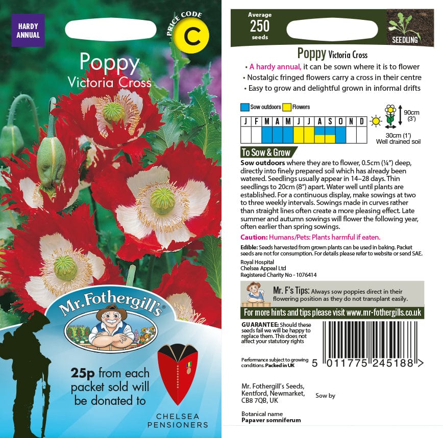 Average 250 seeds Poppy Victoria Cross Seeds