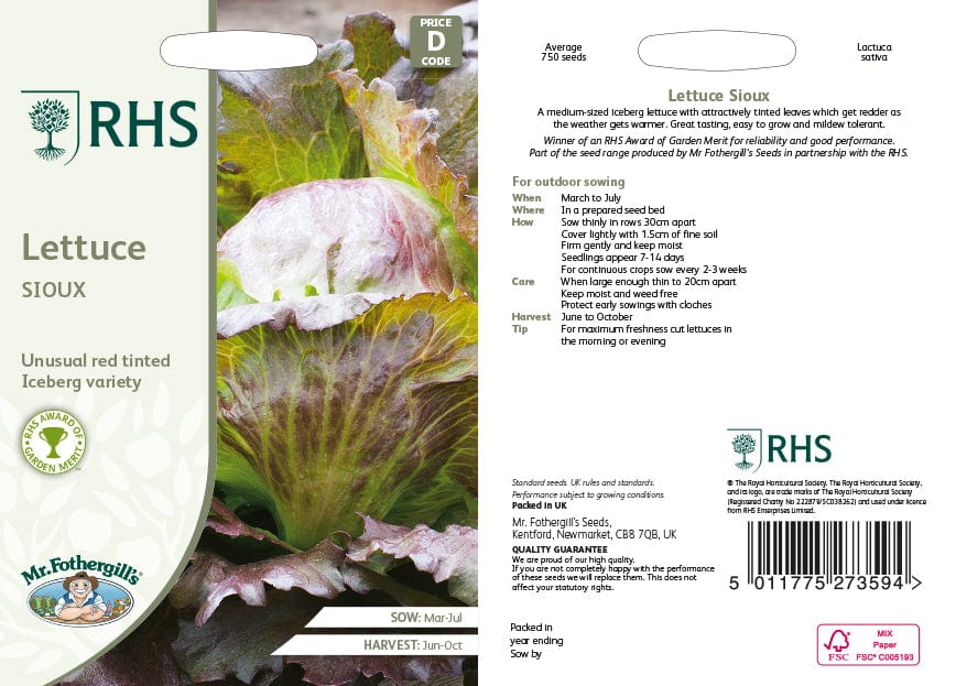 RHS Lettuce Sioux Seeds
