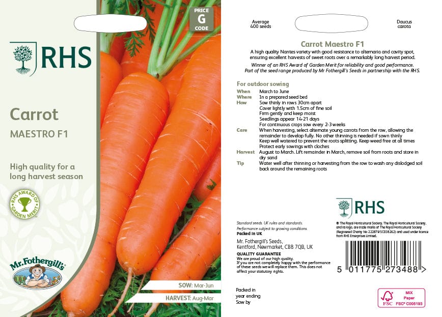 RHS Carrot Maestro F1 Seeds