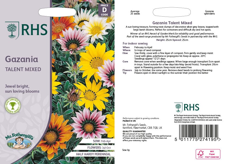 RHS Gazania Talent Mixed