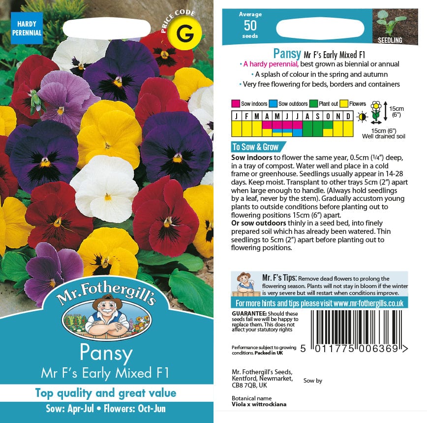 Pansy Mr F's Early Mixed F1 Seeds