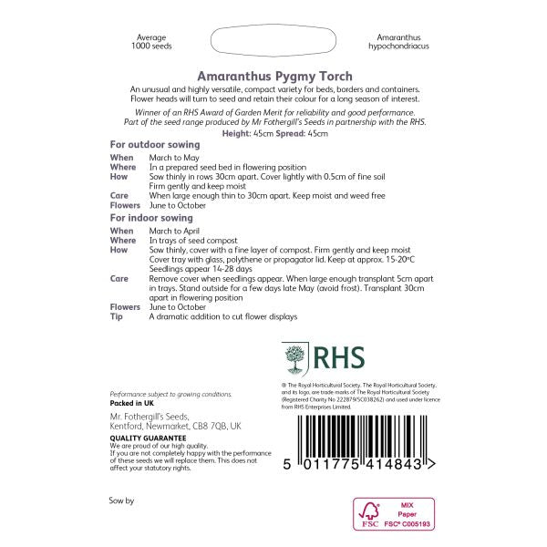 RHS Amaranthus Pygmy Torch Seeds