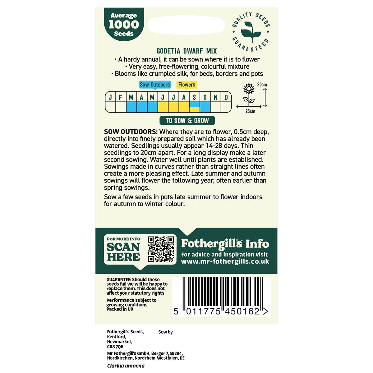 Oh Sow Simple - GODETIA Dwarf Mixed Seeds