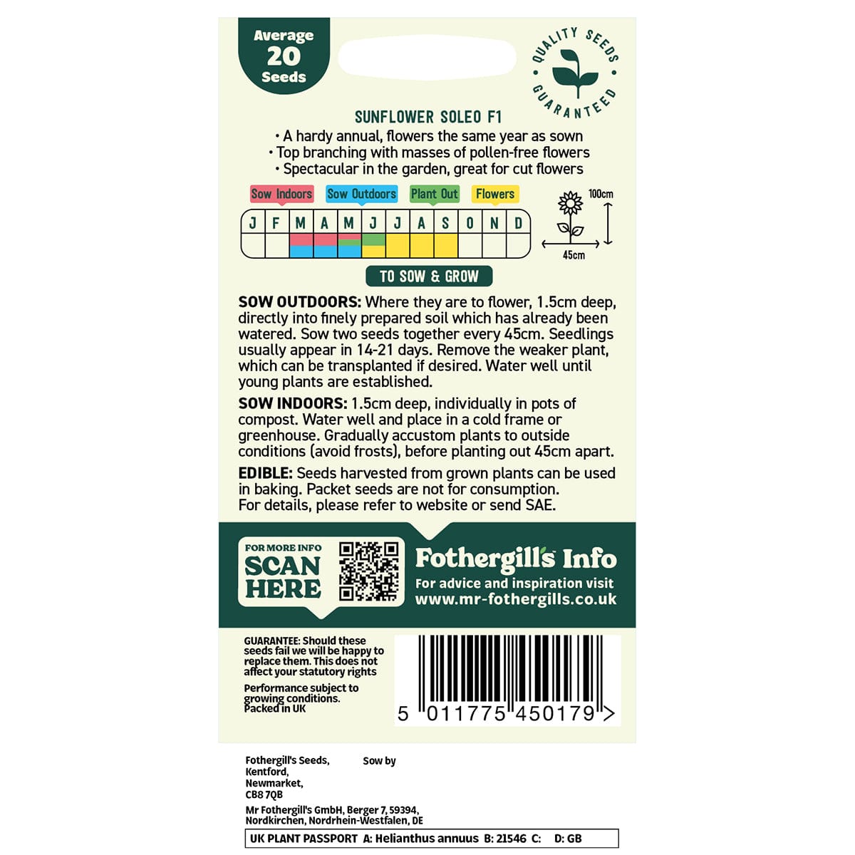 Oh Sow Simple - Sunflower Pollen Free Flower Seeds