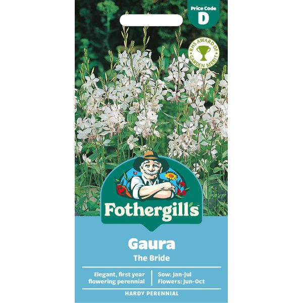 Fothergills Gaura seed packet with brand logo and product image on a white background