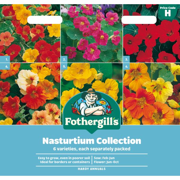 Fothergills Nasturtium Collection packaging with images of various nasturtiums.