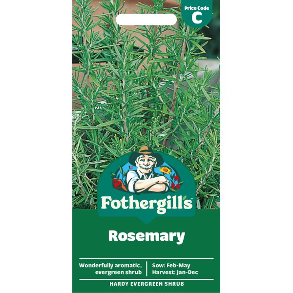 Fothergills Rosemary plant packaging with green background