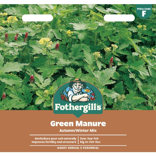 Fothergills Green Manure packet with green plants in the background