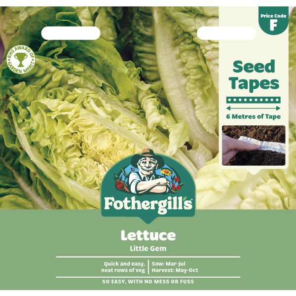 Fothergills lettuce seed tape packaging with green lettuce image