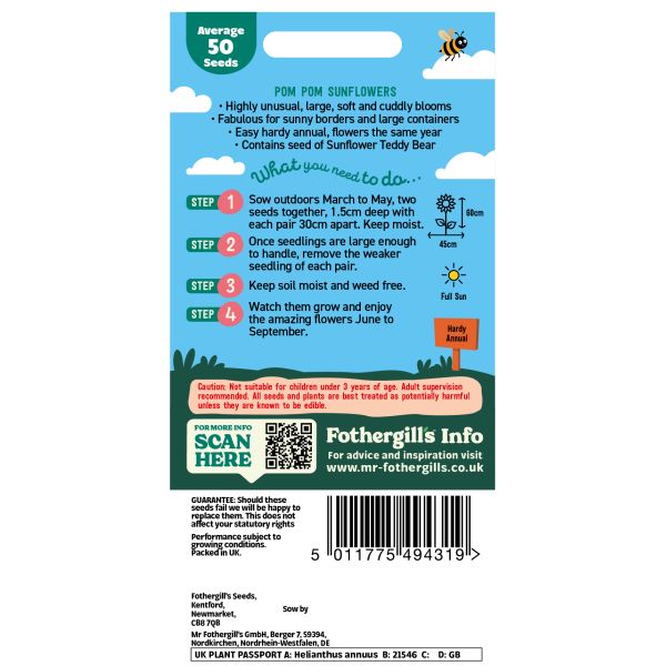 Little Gardeners Pom Pom Sunflowers Seeds