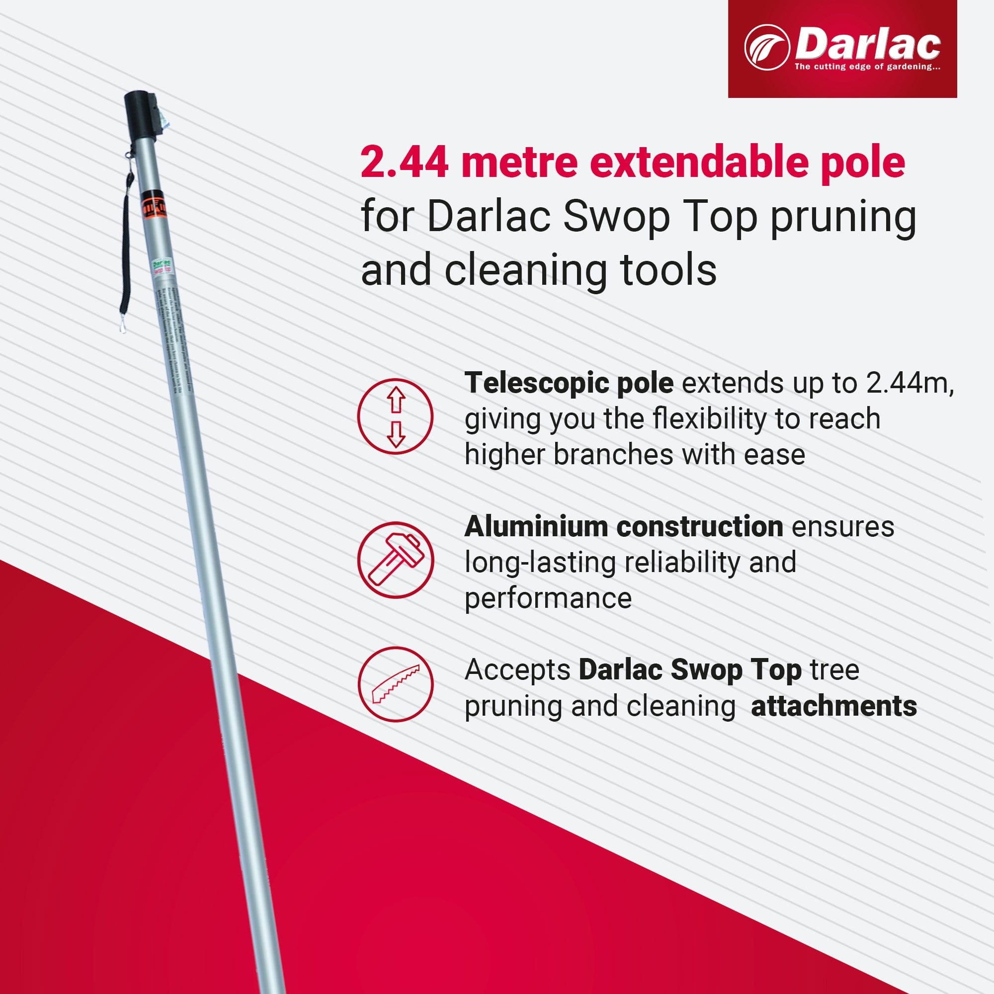 Darlac Swop Top Two Section Telescopic Aluminium Pole 2.44m