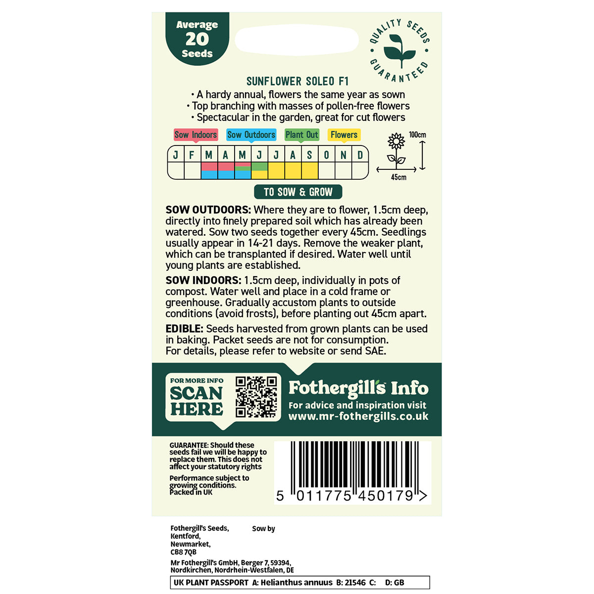 Oh Sow Simple - Sunflower Pollen Free Flower Seeds