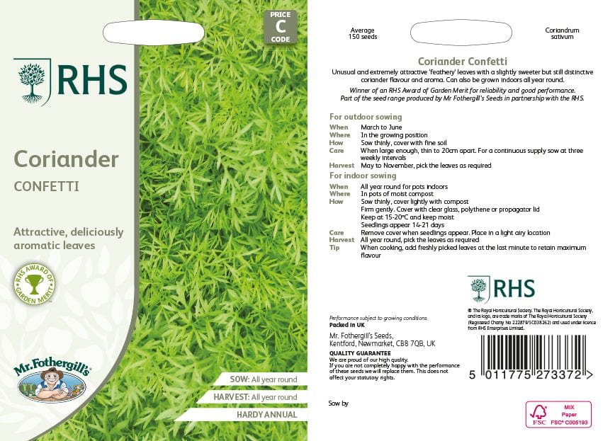 RHS Coriander Confetti Seeds