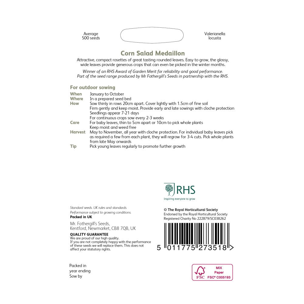 RHS Corn Salad Medaillon Seeds