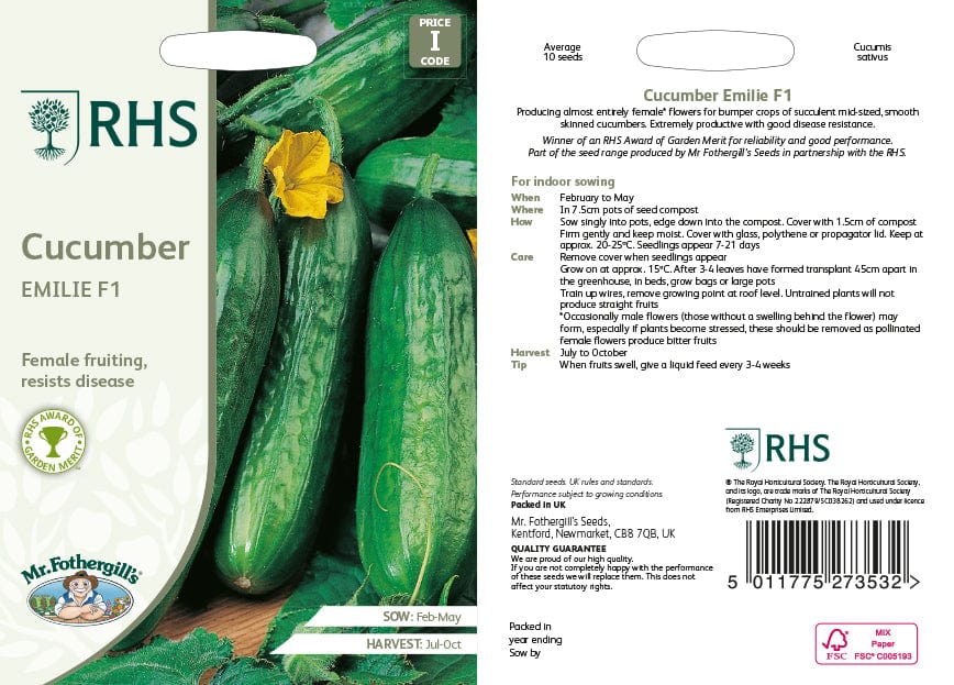 RHS Cucumber Emilie F1 Seeds