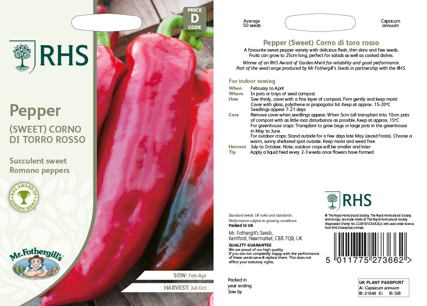 RHS Pepper (Sweet) Corno di torro rosso