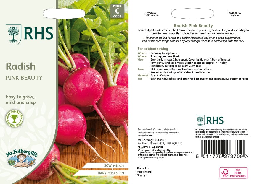 RHS Radish Pink Beauty Seeds