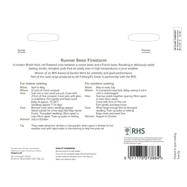 RHS Runner Bean Firestorm Seeds