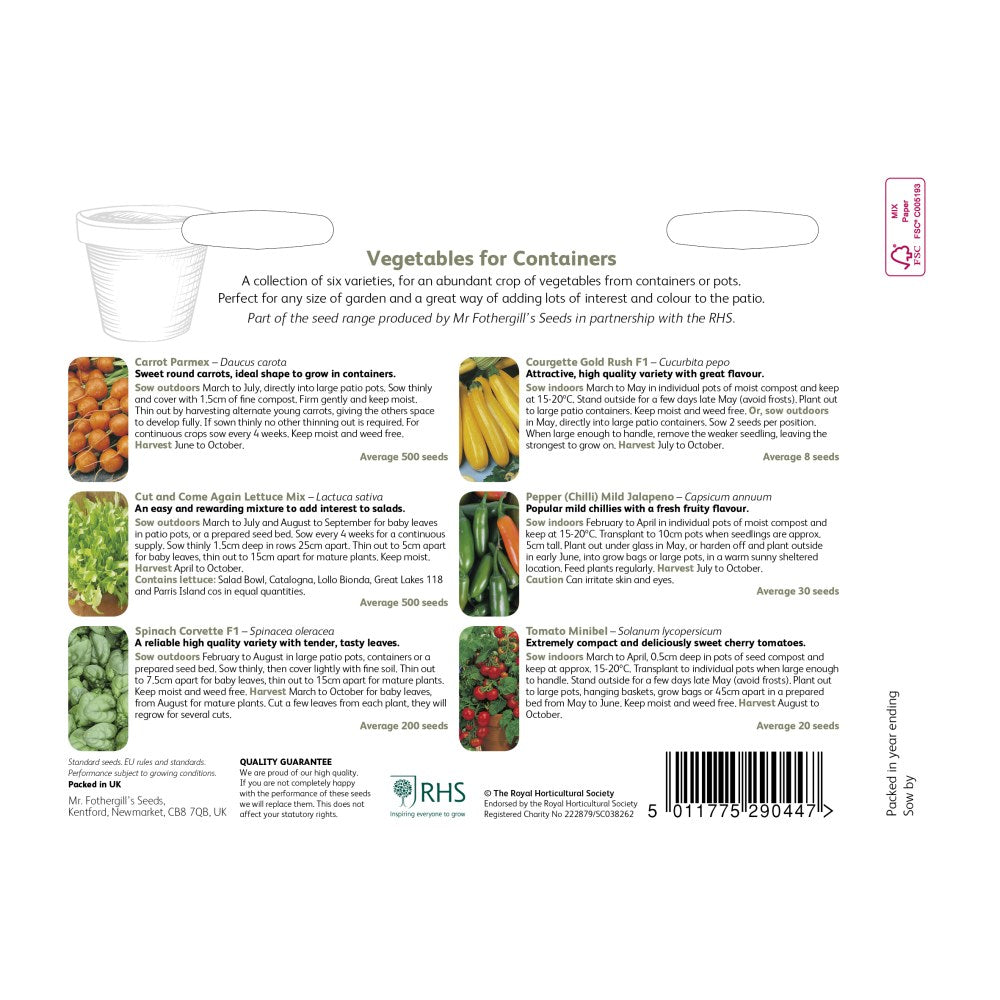 RHS Vegetables for Containers Seed Collection