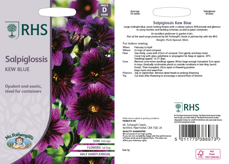 Salpiglossis Kew Blue Flower Seeds