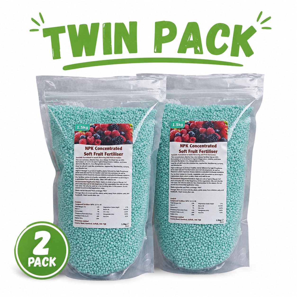 Soft Fruit Fertiliser Twin Pack - 2x 1.5kg Bags