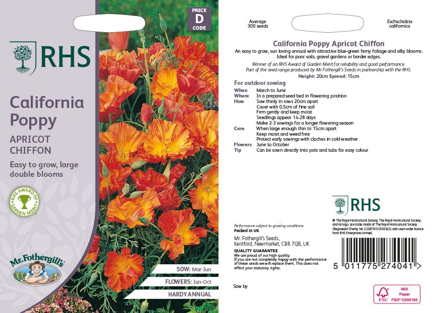 RHS California Poppy Apricot Chiffon Seeds