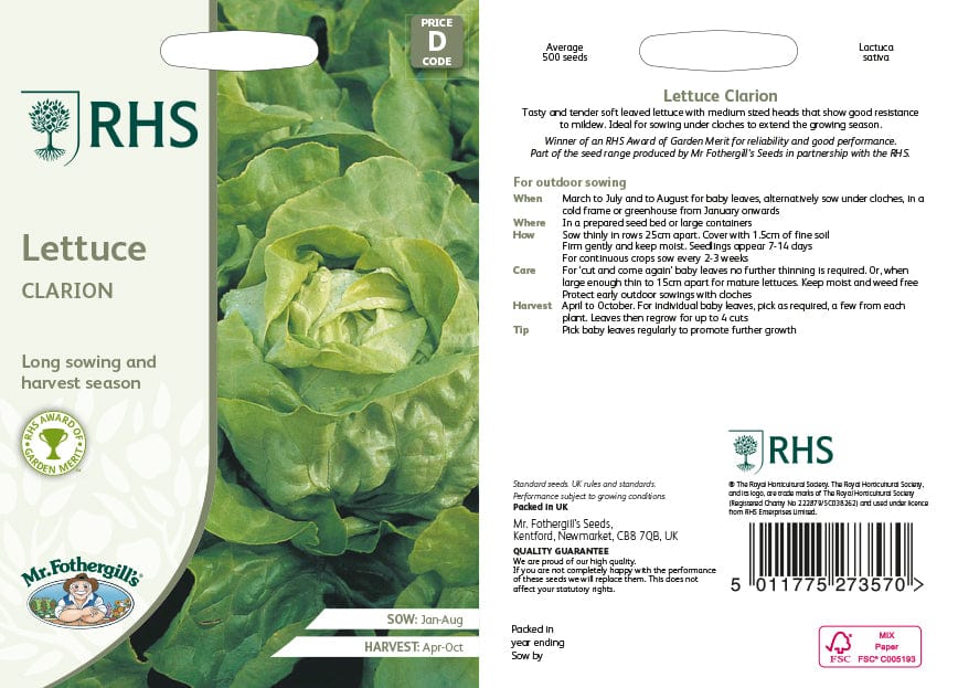 RHS Lettuce Clarion Seeds
