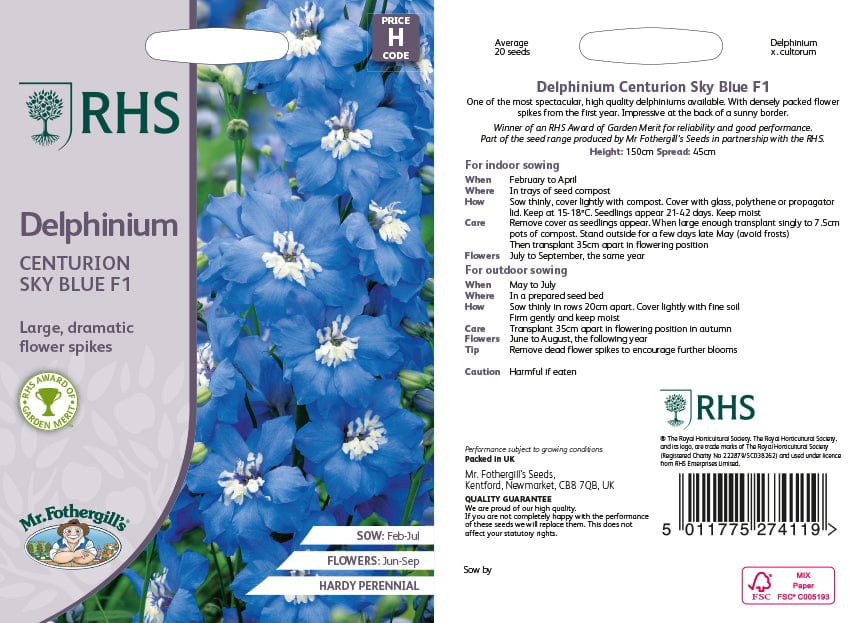 RHS Delphinium Centurion Sky Blue F1 Seeds