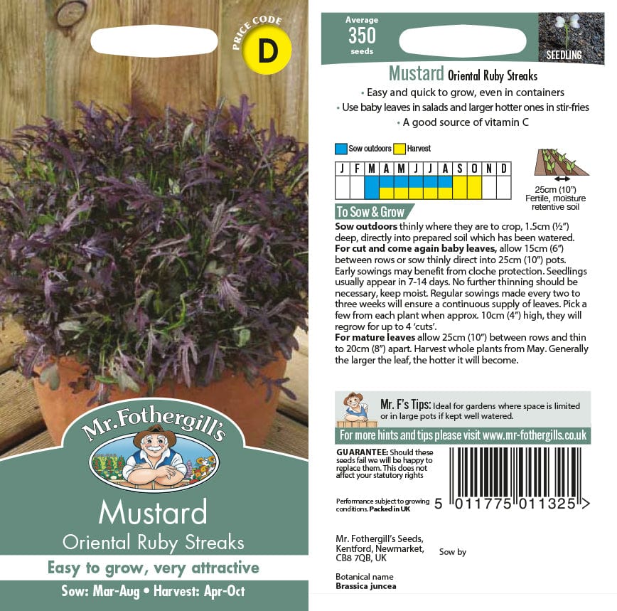 Salad Leaves Mustard Oriental Ruby Streaks Seeds from Mr Fothergill's ...