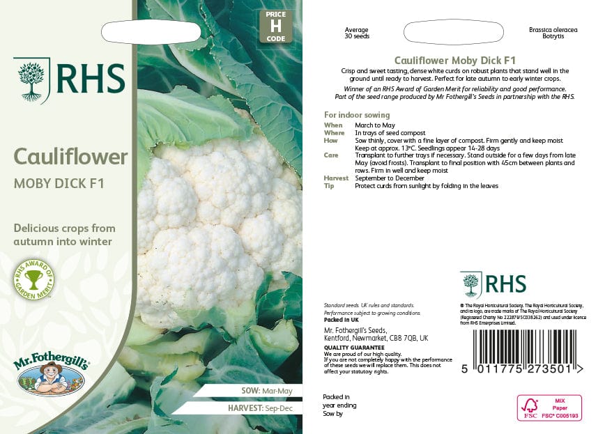 RHS Cauliflower Moby Dick F1 Seeds