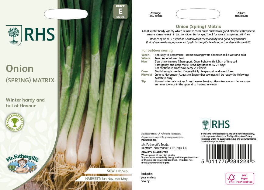 RHS Onion (Spring) Matrix