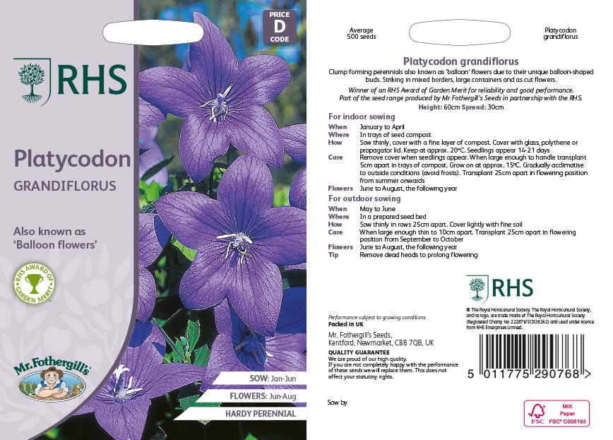 RHS Platycodon grandiflora Flower Seeds