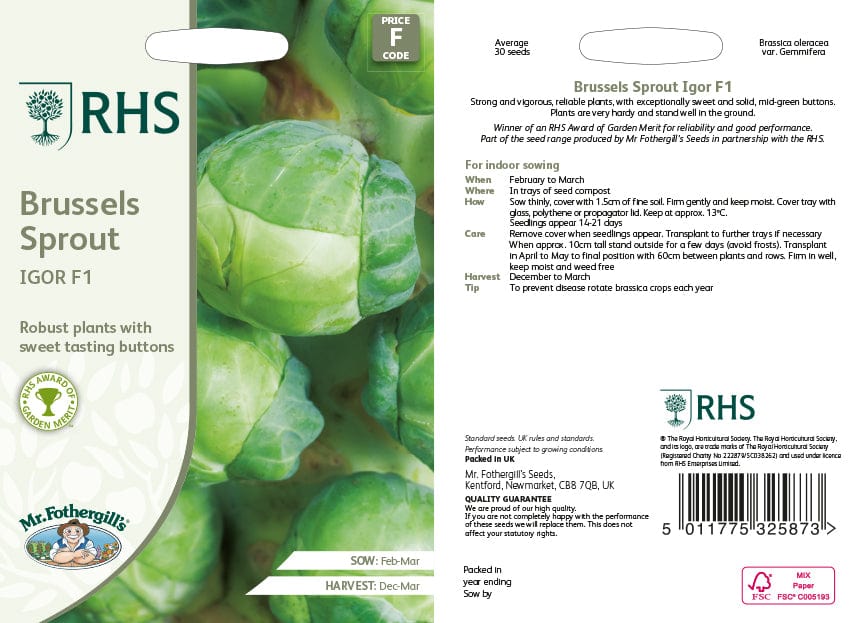 RHS Brussels Sprout Igor F1 Vegetable Seeds