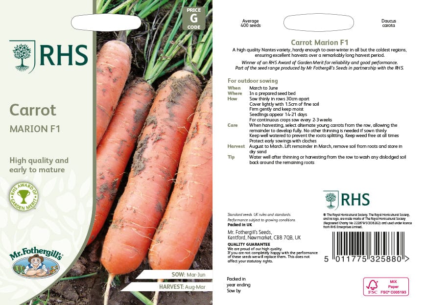 RHS Carrot Marion F1 Vegetable Seeds