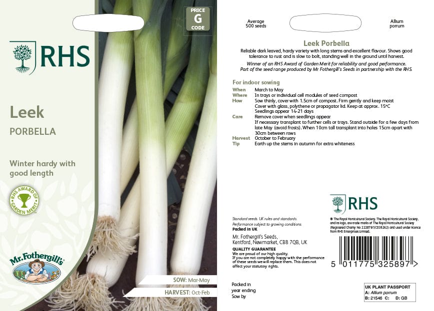 RHS Leek Porbella Vegetable Seeds