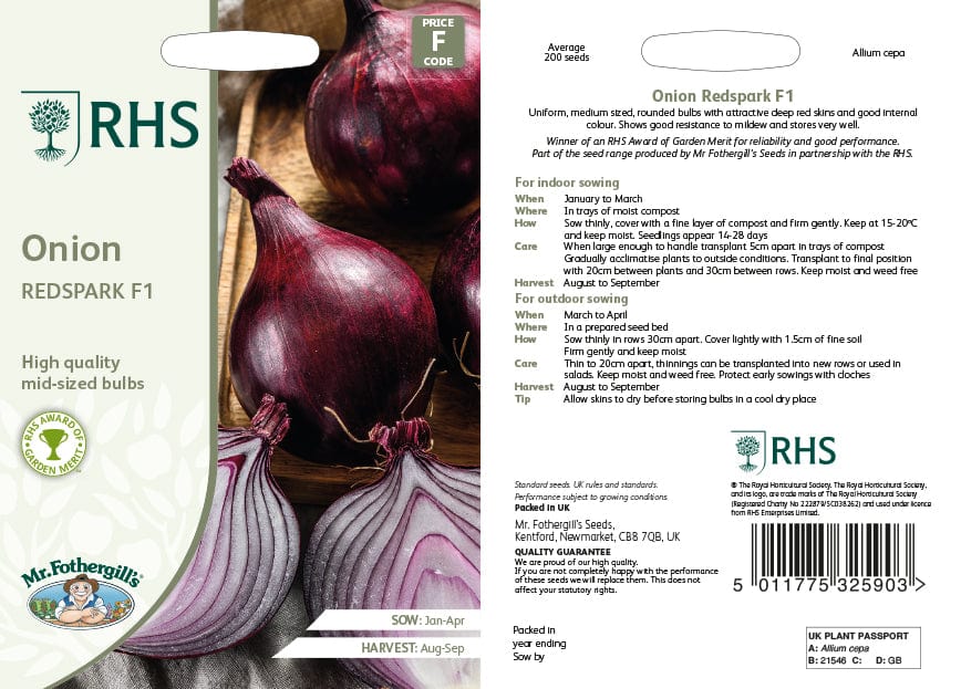RHS Onion (Globe) Redspark F1 Seeds