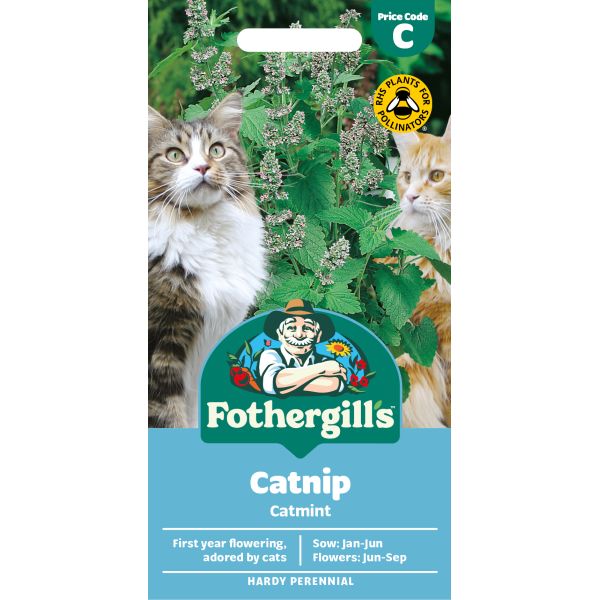 Fothergills catnip packaging with cats and plant imagery