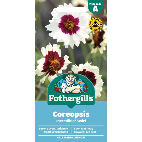 Fothergill's Coreopsis seed packet with images of flowers on a white background