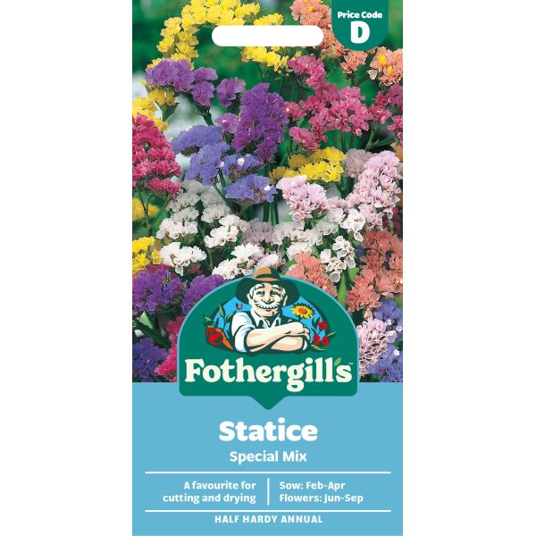 Fothergills Statice Special Mix packaging with colorful flowers on a white background