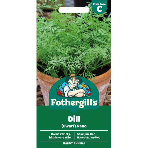 Fothergills dill seed packet with plant image on a white background