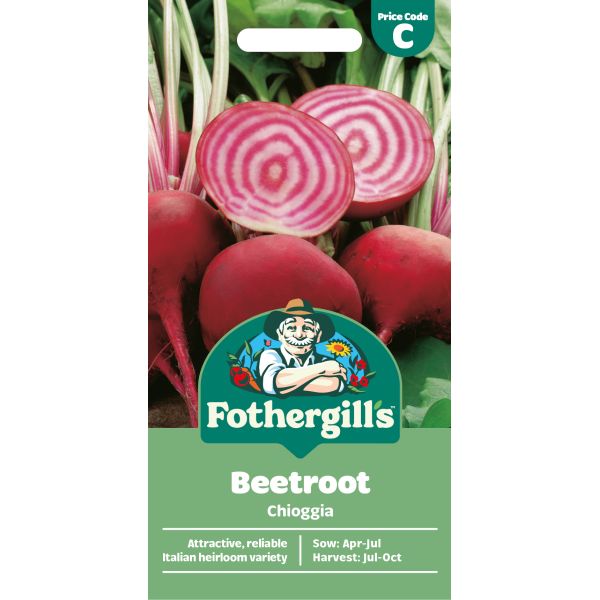 Fothergills beetroot seed packet with red beets on a white background