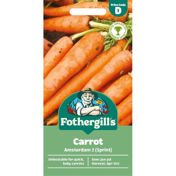 Fothergills carrot seed packet with carrots on a white background