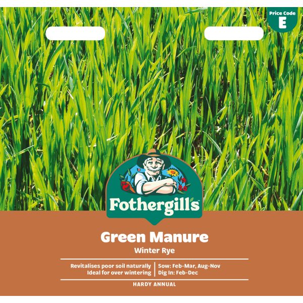 Fothergills Green Manure Winter Rye packaging with green grass background