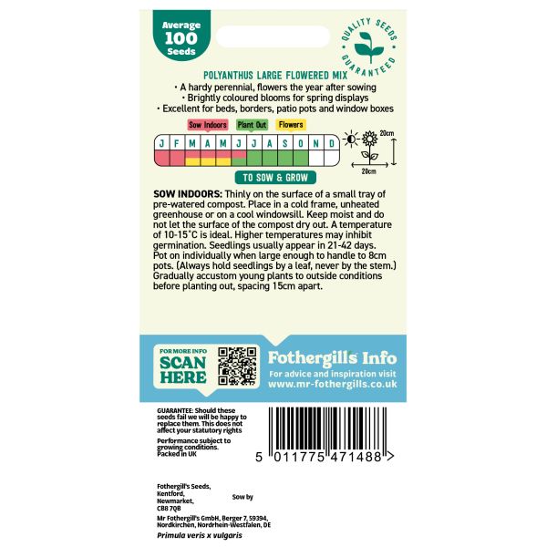 Seeds packet with planting instructions and product details on a white background