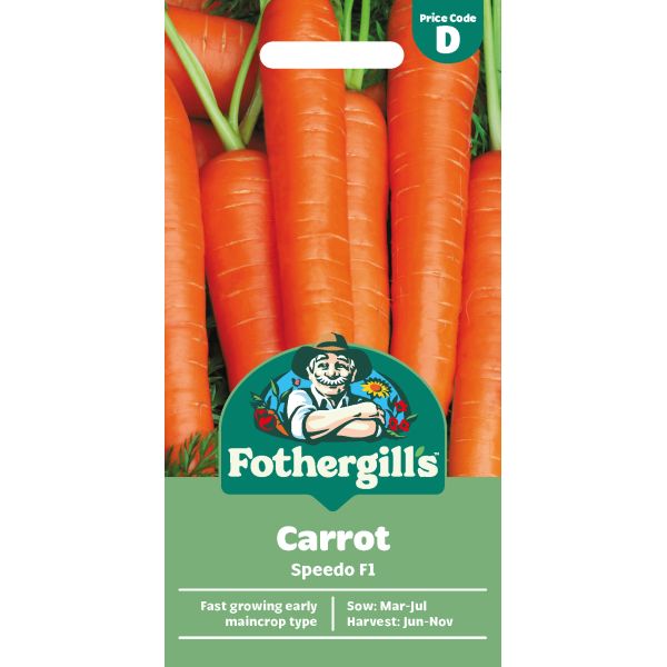 Fothergills carrot seed packet with carrots in the background