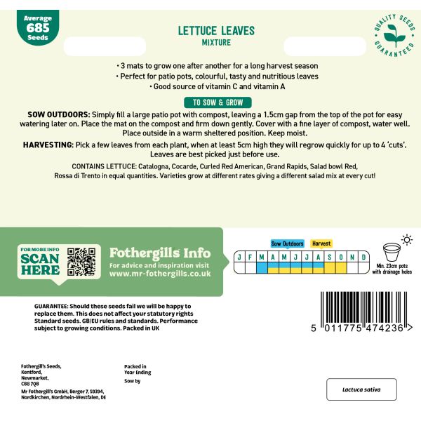 Seeds packet for lettuce leaves with text and branding