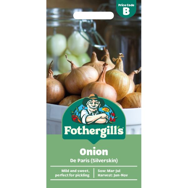 Fothergills onion seed packet with onions in the background