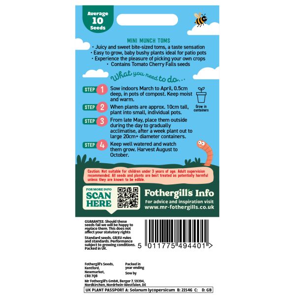 Seeds packaging with planting instructions and Fothergills branding