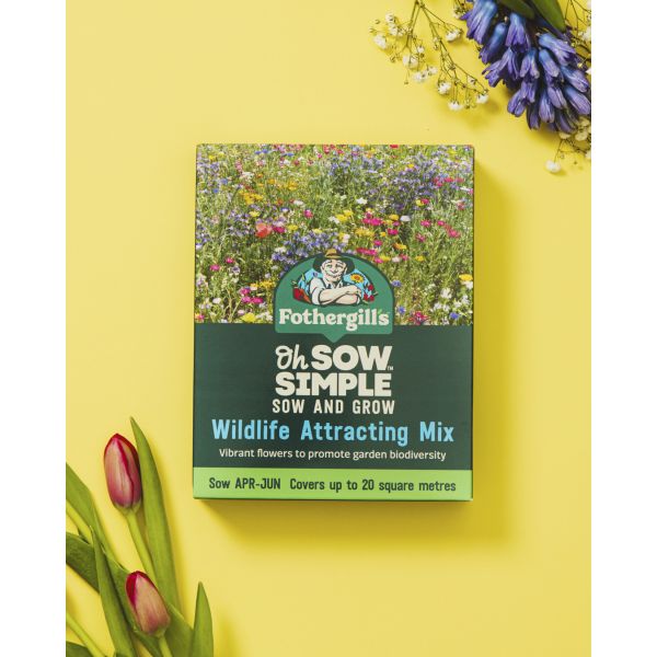 Fothergills wildlife attracting mix packaging on a yellow background with flowers.