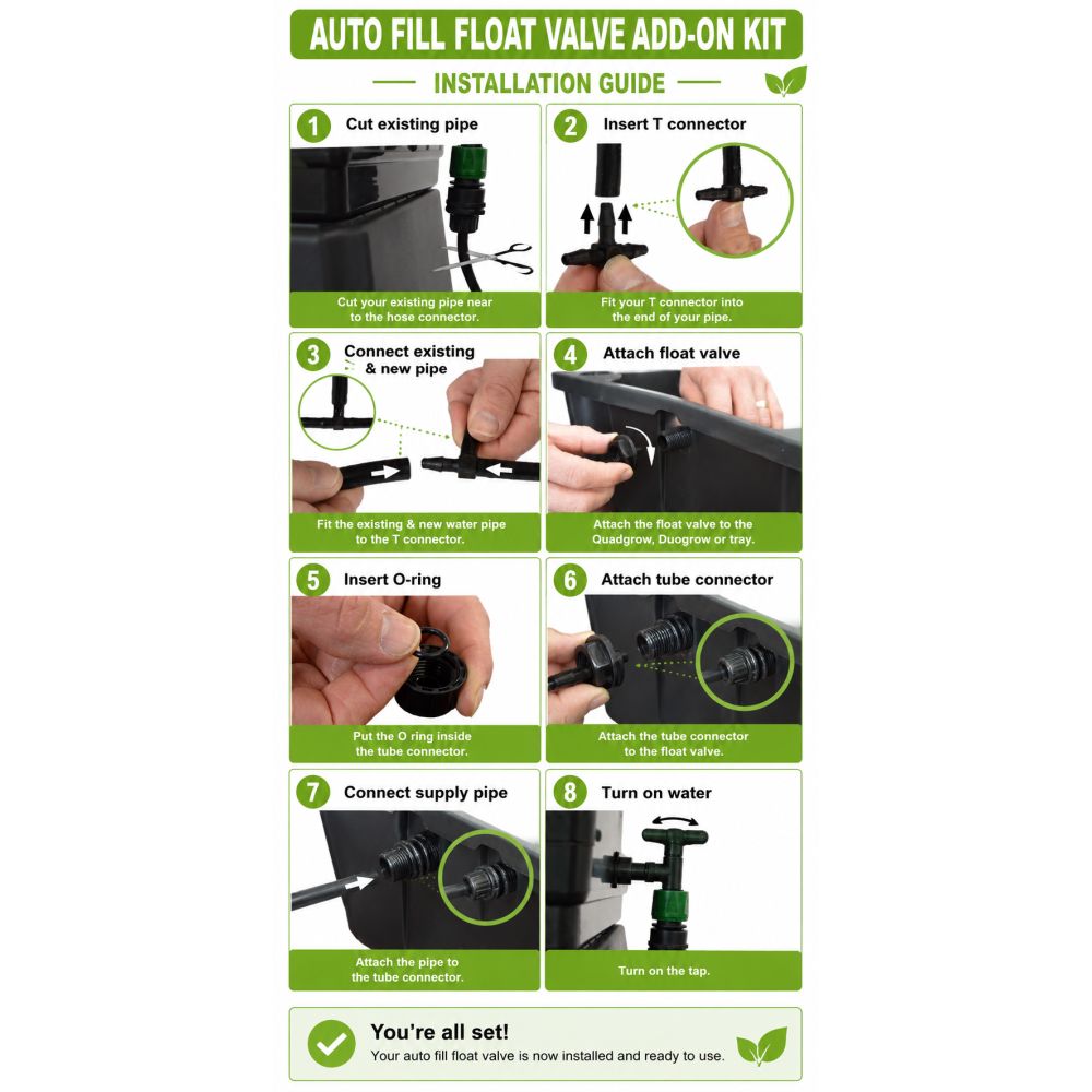 Quadgrow Auto Fill Float Valve Add-On Kit x 2